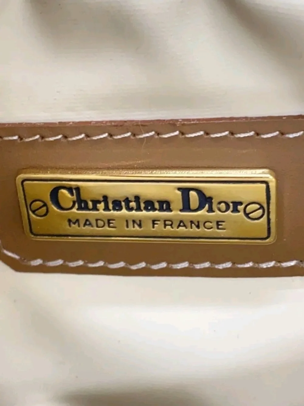 Christian Dior Cosmetic Brown Patterned Zip Pouch with Tan Trim